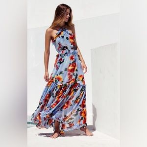 MISA Dallin Maxi Dress in blue multi floral